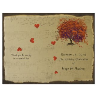 Orange & Purple Heart Leaf Tree Wedding Program flyer