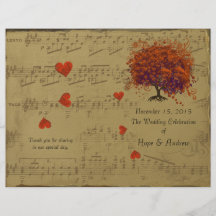 Orange & Purple Heart Leaf Tree Wedding Program Personalized Flyer