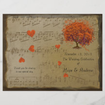 Orange & Purple Heart Leaf Tree Wedding Program Personalized Flyer