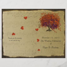Orange & Purple Heart Leaf Tree Wedding Program Flyer