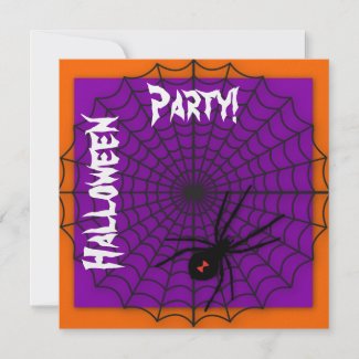 Orange &amp; Purple Spider Web Halloween Invitations