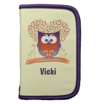 Orange Purple Whimsical Cute Owl Folio planner planners