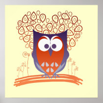 Orange Purple Whimsical Cute Owl Poster print posters