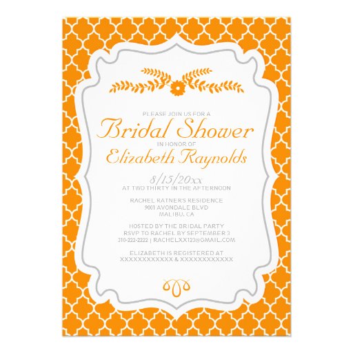 Orange Quatrefoil Bridal Shower Invitations
