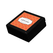 Orange quatrefoil clover leaf pattern personalized gift boxes