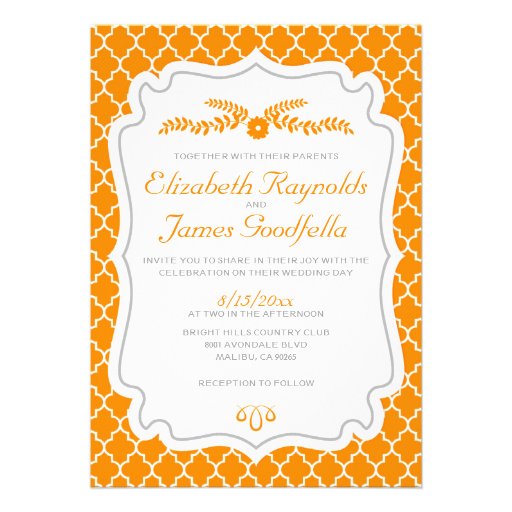 Orange Quatrefoil Wedding Invitations