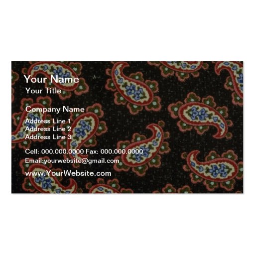 Orange Red and white paisley with blue flowers on Business Card Templates (front side)