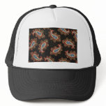 Orange Red and white paisley with blue flowers on Hats