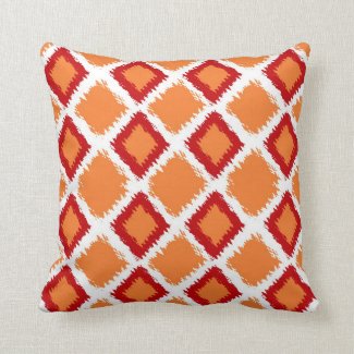 Orange Red Diamond Ikat Pattern Pillow