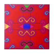 Orange Red Geometric Mexican Style Tile Trivet
