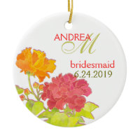 Orange Red Peony Wedding Bridesmaids Gift Ornament
