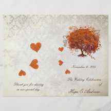 Orange Red Plum Heart Leaf Tree Wedding Program Full Color Flyer