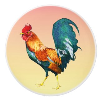 Orange Red Rooster Bird Animal Ceramic Knob