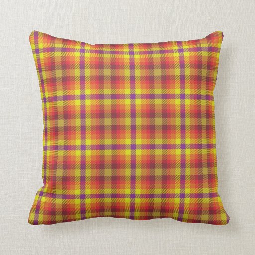 Orange Red Yellow Plaid/Tartan Throw Pillow Zazzle