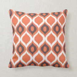 Orange Retro Geometric Ikat Tribal Print Pattern Throw Pillows