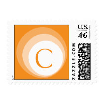 orange retro monogram postage postage