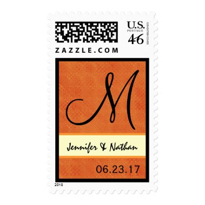 Orange Retro Op Art Dots Wedding Monogram Stamp