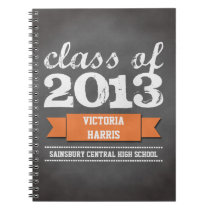 Orange ribbon banner chalkboard graduation student notebooks