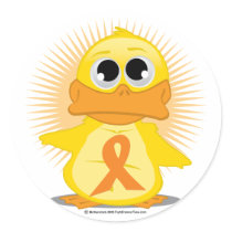 Orange Ribbon Duck Round Sticker