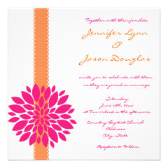 Orange Ribbon Pink Flower Wedding Invitations
