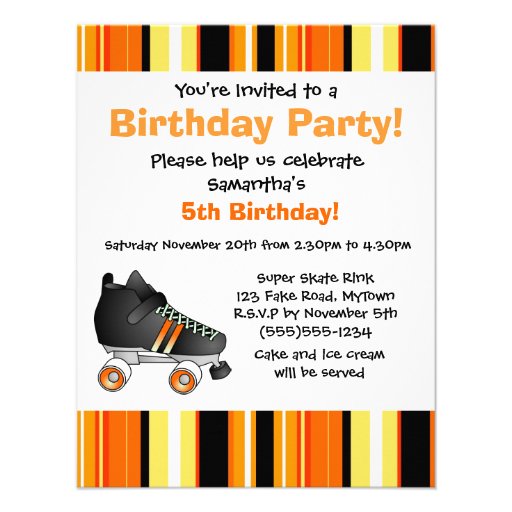 Orange Roller Skate Birthday Party - Orange Stripe Invitations