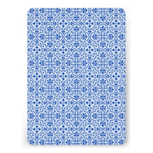 Orange Royal Blue Floral Wedding Invitation