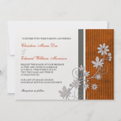 Orange Rust and Charcoal Flower Wedding Invitation by Eternalflame