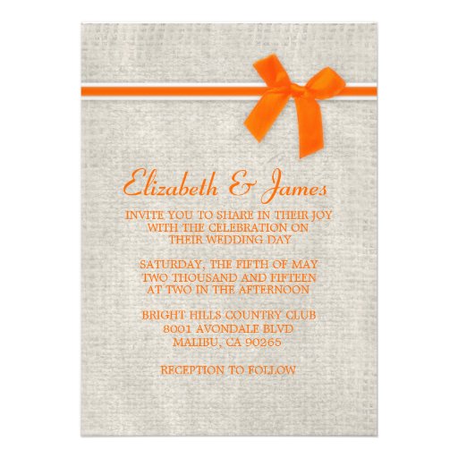 Orange Rustic Burlap Wedding Invitations