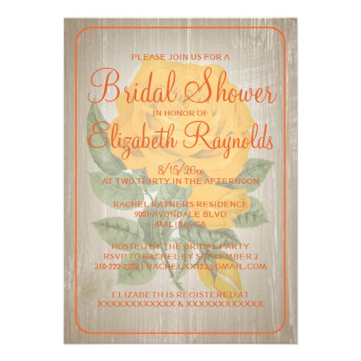 Orange Rustic Floral Bridal Shower Invitations