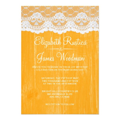 Orange Rustic Lace & Barn Wood Wedding Invitations