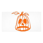 Orange Sad Pumpkin Face Customized Photo Card