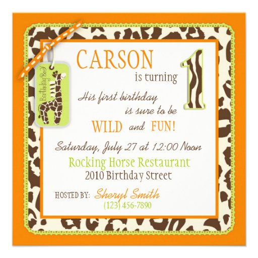 Orange Safari & Cupcake First Birthday Invites