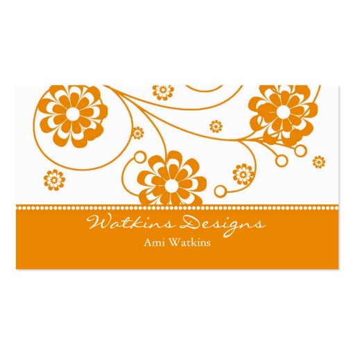 Orange Scroll Blooms Business Card (front side)