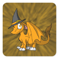 Orange SD Furry Dragon w/ Witch's Hat 2 Square Stickers