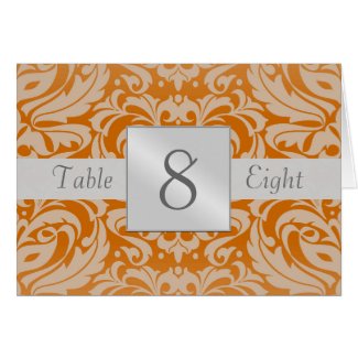 Orange & Silver Damask Table Number Folded Card Orange & Silver Damask Table Number Folded Card