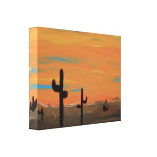 Orange Sky and Cacti Wrapped Canvas Painting wrappedcanvas
