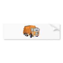 Orange Smiling Garbage Truck Cartoon Bumper Stickers