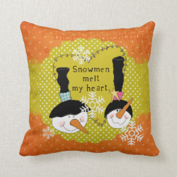 Orange Snowmen Melt My Heart Holiday Pillow