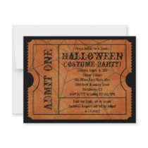 Orange Spider Web Vintage Ticket Invitations