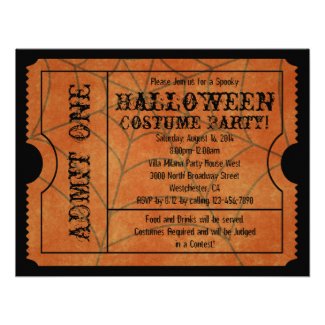 Orange Spider Web Vintage Ticket Invitations