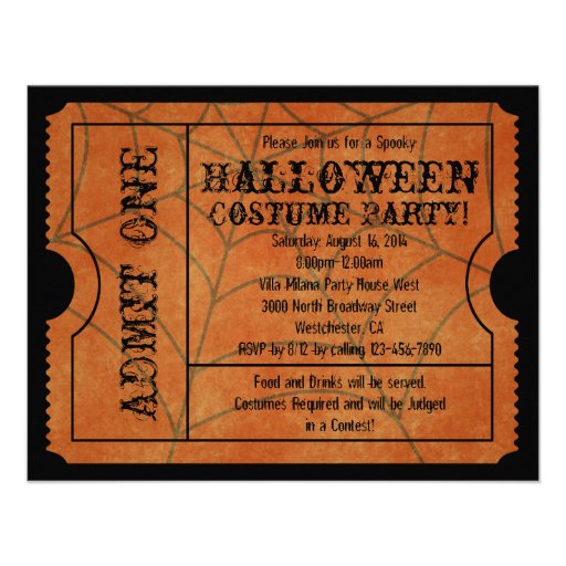 Orange Spider Web Vintage Ticket Invitations