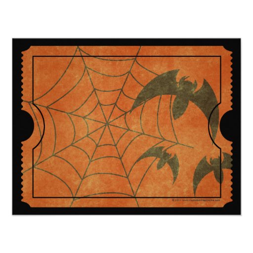Orange Spider Web Vintage Ticket Invitations