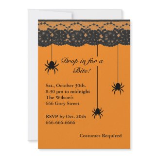 Orange Spiders and Lace Halloween Invitation