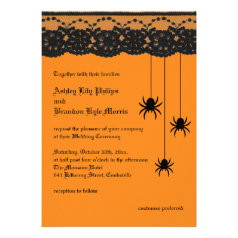Orange Spiders and Lace Wedding Invitation