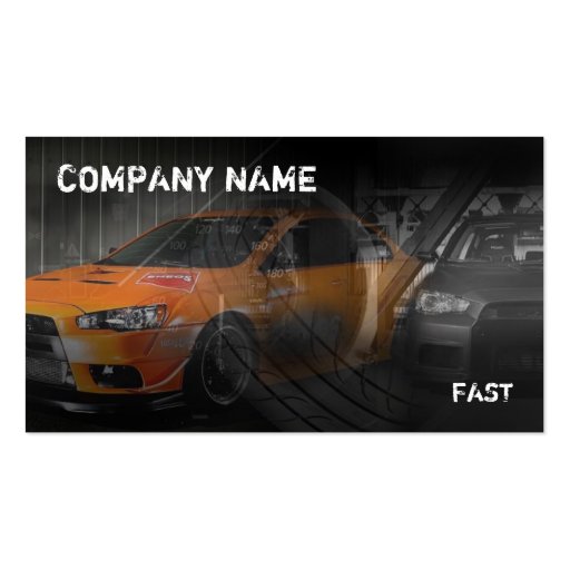 orange sport car in garage business cards (front side)