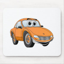 Orange Sports Car Cartoon Mouse Pads