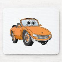 Orange Sports Car Convertible Cartoon Mousepad