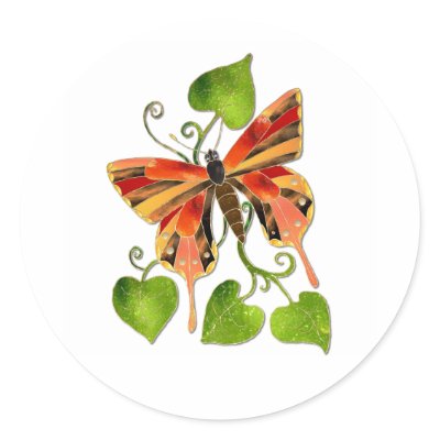 Orange Stained Glass Butterfly Sticker by towalj