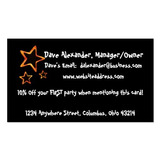 Orange Stars :: Fun/Party/Event Business Cards (back side)