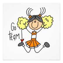 Orange Stick Figure Cheerleader t-shirts and Gifts Invitations